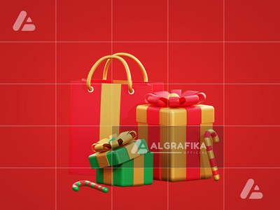 3d 圣诞礼物盒和购物袋(3d christmas giftbox and shopping bag)