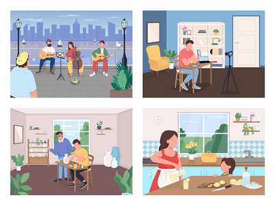 创意消遣平面彩色矢量插图集(Creative pastime flat color vector illustration set)