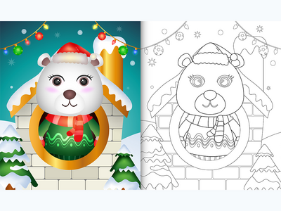 带有可爱北极熊圣诞人物的图画书(coloring book with a cute polar bear christmas characters)