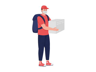 掩码半平面彩色矢量字符中的信使(Courier in mask semi flat color vector character)