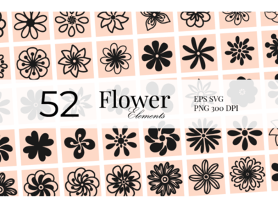 52 矢量固体艺术花卉元素(52 Vector solid Art Flower Elements)