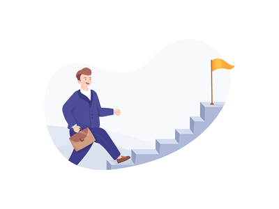 商人性格跑上楼梯到顶部(Businessman Character Running Up Stairway to the Top)