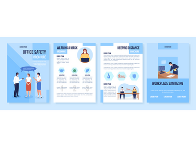 在 covid 办公室安全平面矢量小册子模板之后(After covid office safety flat vector brochure template)