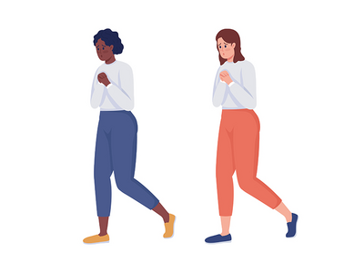 焦虑的女人半平面彩色矢量字符集(Anxious woman semi flat color vector character set)