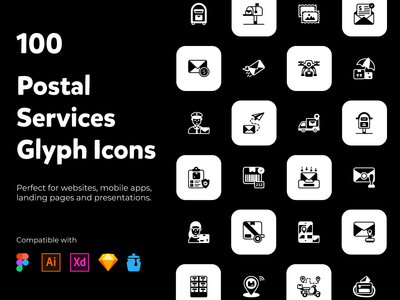 100 个邮政服务实体图标(100 Postal Services solid icons)