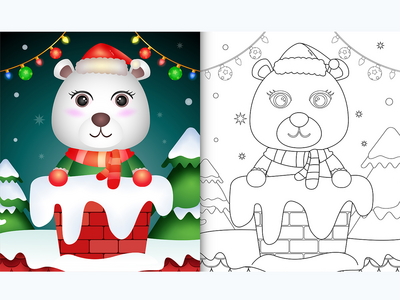 烟囱里有一只可爱的北极熊的孩子们的着色(coloring for kids with a cute polar bear in chimney)
