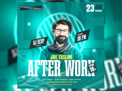 下班后 dj 派对传单或社交媒体帖子和网页横幅(After Work dj party flyer or social media post and web banner)