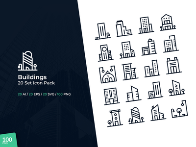 建筑物 - 20 套图标包(Buildings - 20 Set Icon Pack)