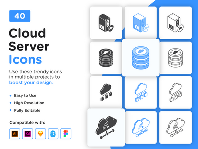 40 等距云托管图标(40 Isometric Cloud Hosting Icons)