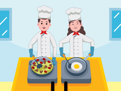 夫妇厨师职业矢量图(Couple Chef Profession Vector Illustration)