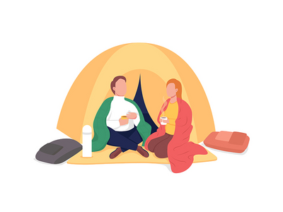 情侣露营半平面彩色矢量字符(Couple camping semi flat color vector characters)