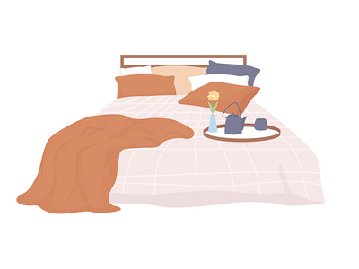 舒适的床半平面彩色矢量项目(Cozy bed semi flat color vector item)