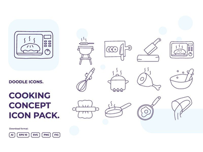 烹饪概念涂鸦插图图标集(cooking concept doodle illustrations icon set)
