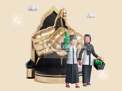 斋月贾巴尔的 3D 人物插图(3D Character Illustration Ramadan Kareem)
