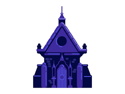 公墓哥特式教堂半平面彩色矢量对象(Cemetery gothic chapel semi flat color vector object)