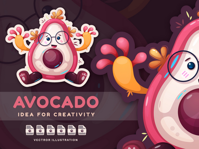 可爱的鳄梨 - 卡通人物，可爱的贴纸(Cute Avocado - Cartoon Character, Cute Sticker)