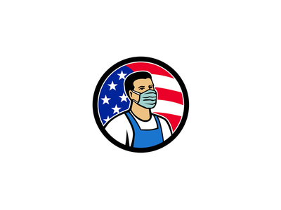美国食品工人作为英雄美国国旗圆圈图标(American Food Worker as Hero USA Flag Circle Icon)