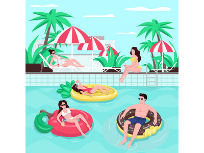 海滩派对平面彩色矢量图(Beach party flat color vector illustration)