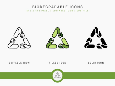 可生物降解的图标设置矢量图和实心图标线条样式(Biodegradable icons set vector illustration with solid icon line style)