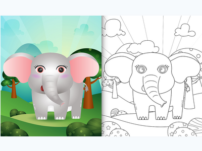 带有可爱大象角色插图的儿童着色书(coloring book for kids with a cute elephant character illustration)