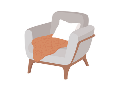 带枕头半平面彩色矢量项目的舒适扶手椅(Comfortable armchair with pillow semi flat color vector item)