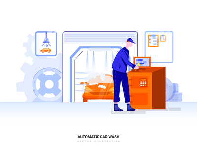 自动洗车矢量图(Automatic Car Wash Vector Illustration)