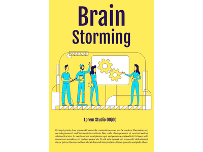 头脑风暴海报平面轮廓矢量模板(Brainstorming poster flat silhouette vector template)