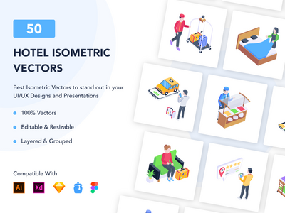 50 个等距酒店插图(50 isometric Hotel Illustrations)