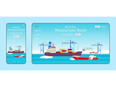 北极资源竞赛自适应登陆页面平面彩色矢量模板(Arctic resources race adaptive landing page flat color vector template)