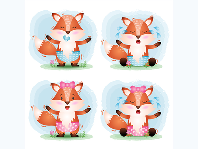 儿童风格的可爱小狐狸系列(cute baby fox collection in the children's style)