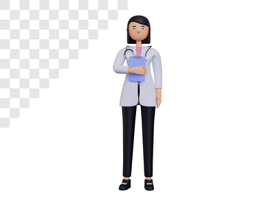 带注释的 3d 女医生角色(3d female doctor character with note)