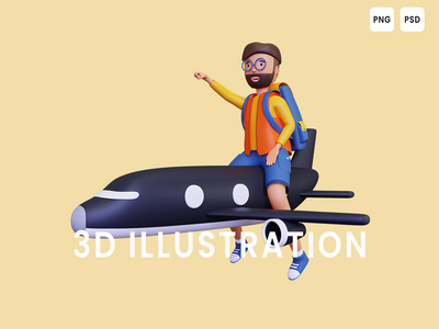 旅行在飞机上的 3d 背包客(3d Backpacker travelling in plane)