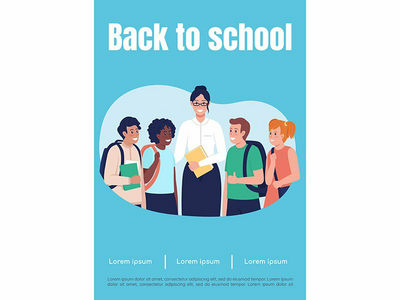 回到学校海报平面矢量模板(Back to school poster flat vector template)