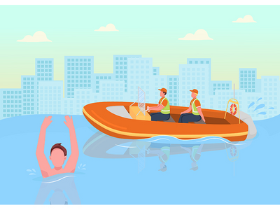 海岸警卫队平面彩色矢量图(Coast guards flat color vector illustration)