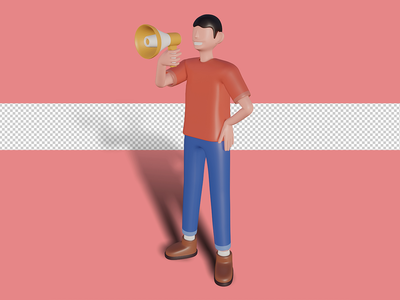 3d 字符插图 快乐公告概念。高级 psd(3d character illustration Happy announcement concept. premium psd)