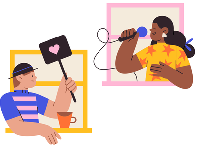 情侣展示爱情插画(Couple showing love illustration)