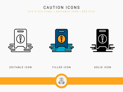 警告图标设置矢量图和实线图标线条样式(Caution icons set vector illustration with solid icon line style)
