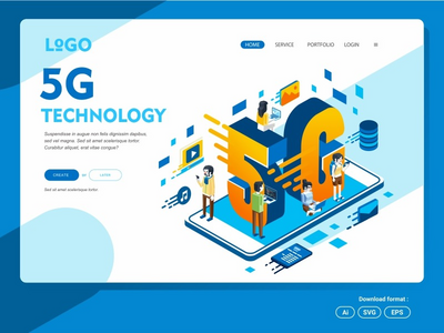5G 技术等距概念登陆页(5G technology isometric concept landing page)
