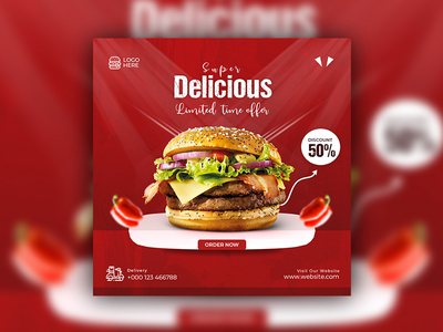 汉堡食品菜单推广社交媒体和 Instagram 帖子模板(Burger food menu promotion social media and instagram post template)