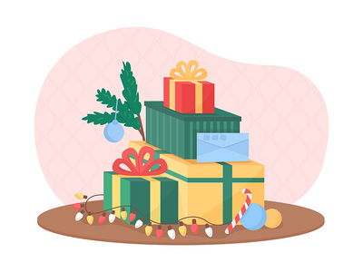 圣诞礼物 2D 矢量隔离插图(Christmas presents 2D vector isolated illustration)
