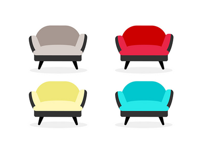 扶手椅平面颜色矢量对象集(Armchairs flat color vector objects set)