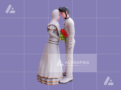 3d 婚礼情侣人物插图(3d wedding couple character illustration)