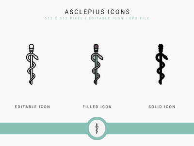 Asclepius 图标设置矢量图和实线图标线条样式(Asclepius icons set vector illustration with solid icon line style)