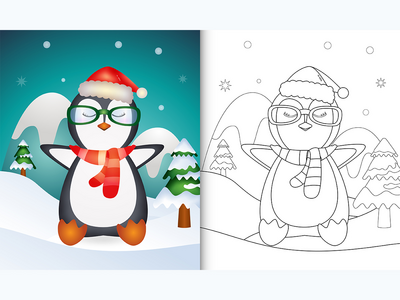 带有可爱企鹅圣诞节的图画书(coloring book with a cute penguin christmas)
