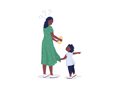 Chlid 分散母亲半平面彩色矢量字符的注意力(Chlid distracts mother semi flat color vector characters)