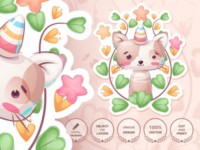 可爱的猫，小猫插图无缝模式(Cute caticorn, kitty illustration seamless pattern)