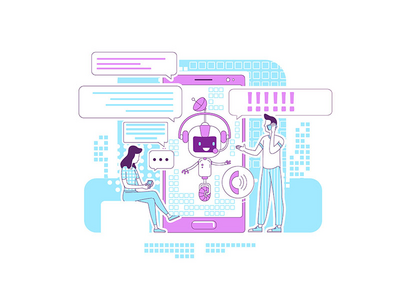 聊天机器人应用程序细线概念矢量图(Chatbot app thin line concept vector illustration)