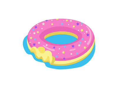 被咬的甜甜圈形气垫半平面彩色矢量对象(Bitten donut shaped air mattress semi flat color vector object)