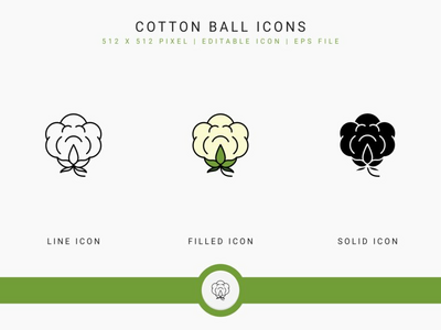 棉花球图标设置矢量图和实线图标线条样式(Cotton Ball icons set vector illustration with solid icon line style)