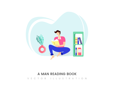 一个人读书插图概念(A man reading book illustration concept)